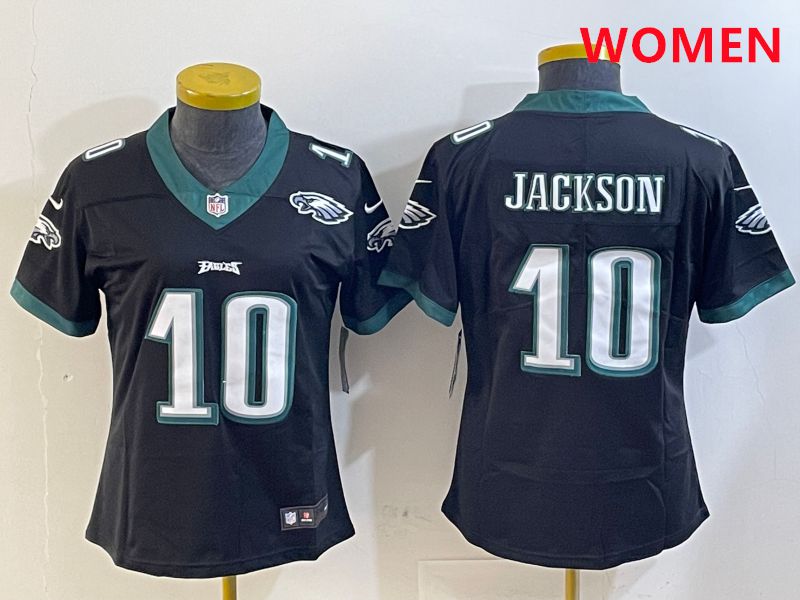 Women Philadelphia Eagles 10 Jackson Black Second generations 2025 Nike Vapor Limited NFL Jersey style 1